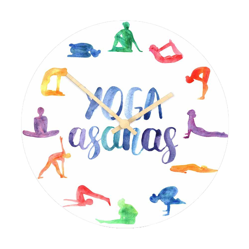 Yoga Fitness Watch - Aquarell-Yoga-Asanas-Wanduhr, bunte Yoga-Posen, geräuschlose Quarzuhr, Yoga-Studio-Schlafzimmerdekoration,