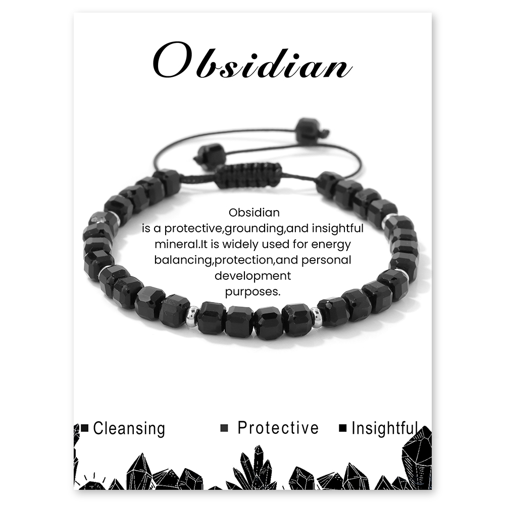 Yoga Fitness Tracker - Naturstein-Obsidian-Armband, 5 mm, quadratischer Würfel, türkisfarbene