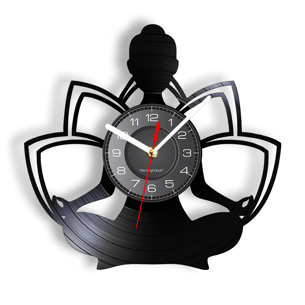 Yoga Fitness Watch - Yoga-Posen Vinyl-Schallplatten-Wanduhr Yogi Meditation Körperaufbau-Übungen Wohndekor
