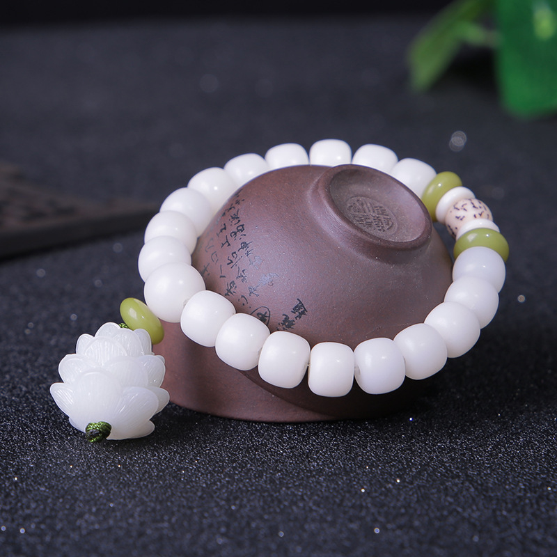 Yoga Fitness Tracker - 108 weiß Jade Bodhi Wurzeln Armband